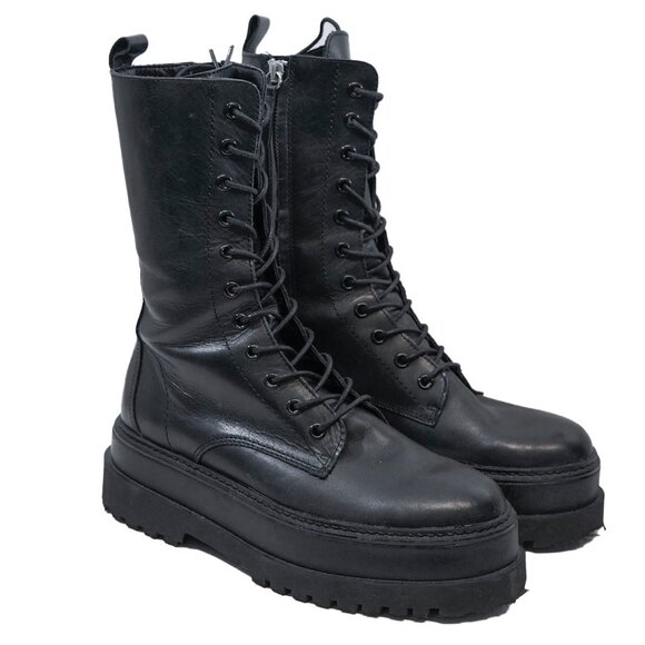 Mango Shoes - MNG Black Retro 90s Goth High Tall Lace Up Platform Combat Boots